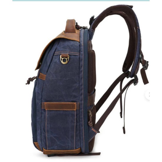 25L Vintage Camera Backpack (Blue) Canvas